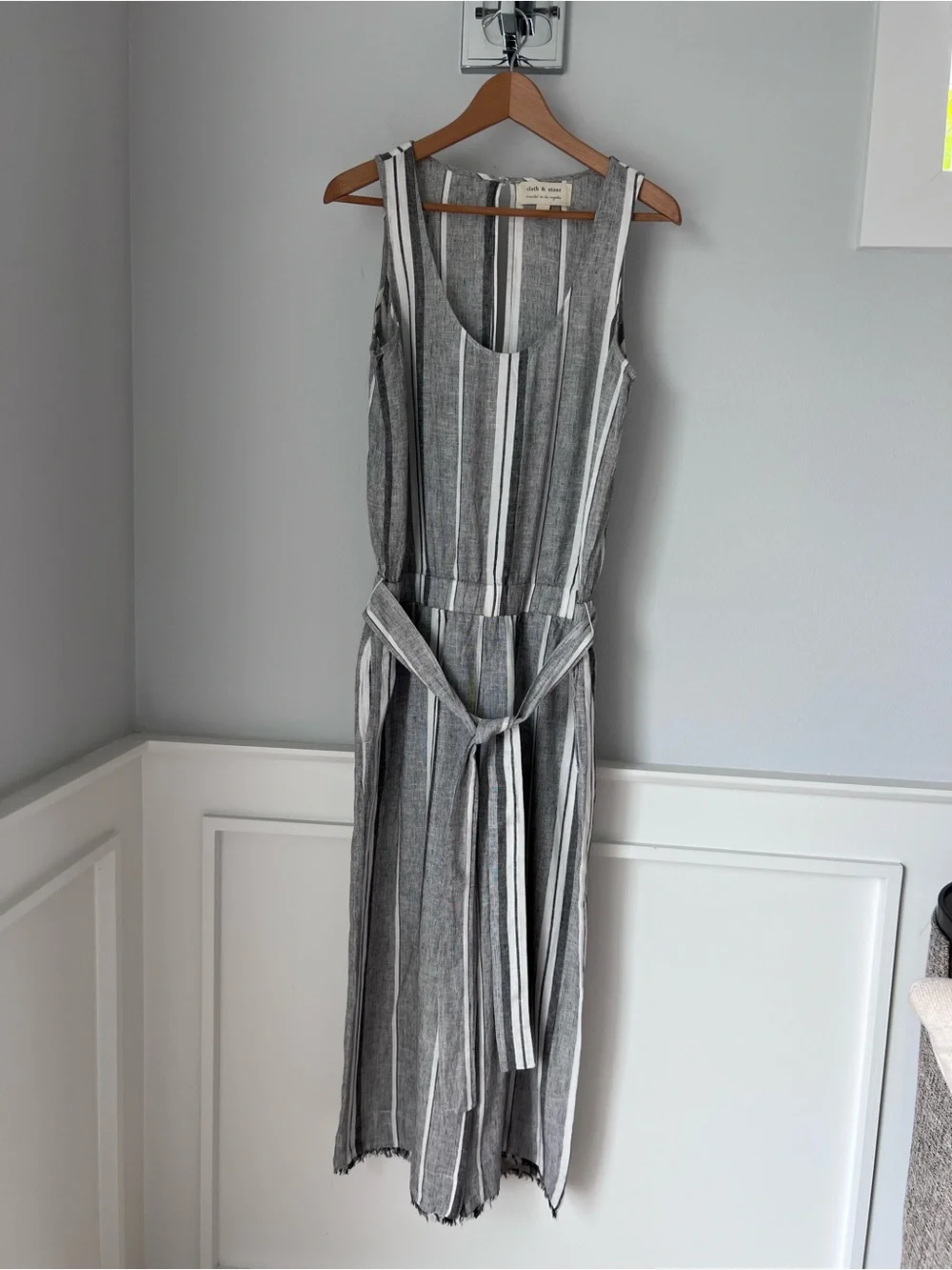 cloth & stone Blue and White Striped Sleeveless Tie-Waist Jumpsuit